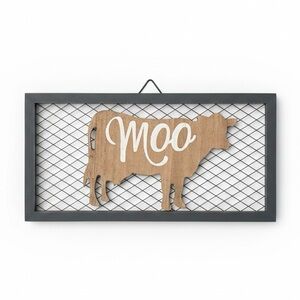 Farmhouse Cow Wall Art Moo Wooden Cutout Wire Mesh Frame Country Kitchen Decor